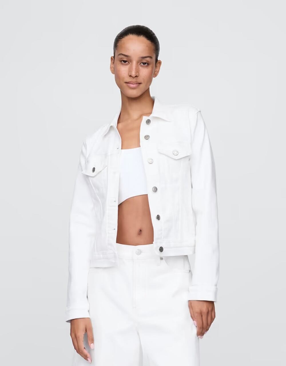 Gap Icon Denim Jacket Womens Small White Classic Trucker Jean Jacket